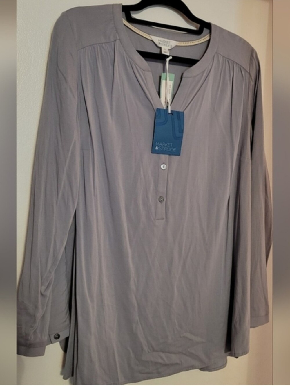 Market & Spruce Gray Lightweight 3/4 Length Sleeve Shirt, NWT - Picture 4 of 4